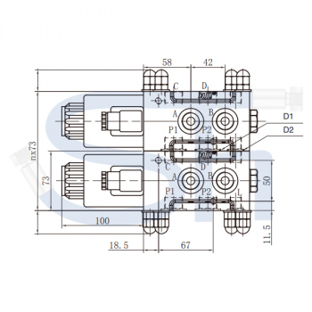 8/3-Wege Elektromagnetventil 90L R 3/4" - 24 V DC