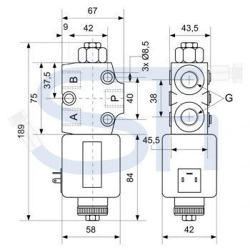 3/2-Wege Elektromagnetventil 30L R 3/8" - 24 V DC - mit Lecköl