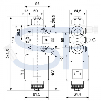 3/2-Wege Elektromagnetventil 90L R 1/2" - 24 V DC - mit Lecköl