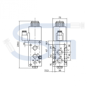 6/2-Wege Elektromagnetventil 90L R 3/4" - 24 V DC - mit Lecköl