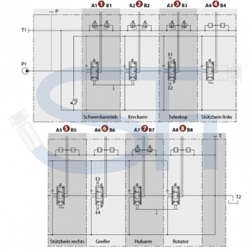 Forstkranventil 70 l/min - 12 V - 8 Funktionen - für Rückewagen - Konstantpumpe - Schwarz/Weiß - SDM 100/8