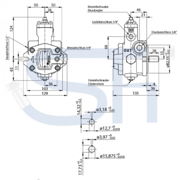 Flügelzellen Verstellpumpe 11,1ccm - 10 - 20 Bar Druckregler - max. 20 Bar