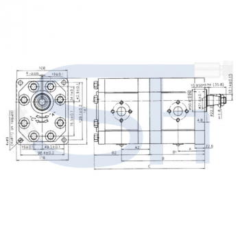 Hydraulikdoppelpumpe 39ccm + 39ccm - BG3 - Konus 1:8 - rechtsdrehend