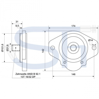 IHC Case - Hydraulikdoppelpumpe 32ccm + 16ccm - BG3/BG2 - ANIS B 92.1 - rechtsdrehend - 0510768023 - Steyr Case CNH Hydraulikpumpe Bosch