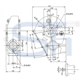 Kratzbodengetriebe RT250-50 - Übersetzung 21,1:1 - 25mm Welle