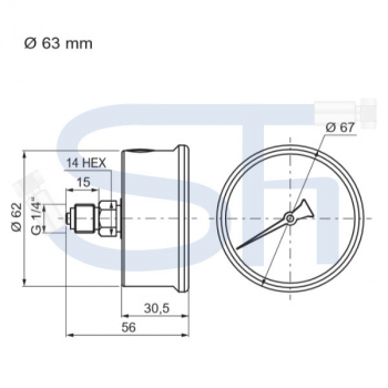 Manometer Ø 63 - -1 - 5 BAR - R 1/4" hinten zentriert