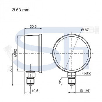 Manometer Ø 63 - 0 - 160 BAR - R 1/4" unten