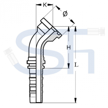 Pressarmatur DN19 - 1" - 45° - SAE 6000 PSI - 4SH