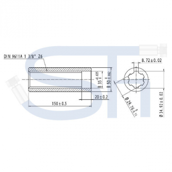 Profilbuchse - R 1 3/8" 6 Zähne - Länge 150mm