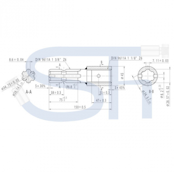 Profil-Reduzierstück - R 1 3/8" 6 Zähne - R 1 1/8" 6 Zähne - Zapfwellenadapter