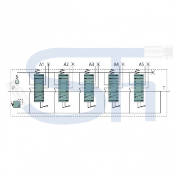 Steuerventil 50 l/min - 5 Sektionen mit 2 Kreuzhebeln - Doppeltwirkend