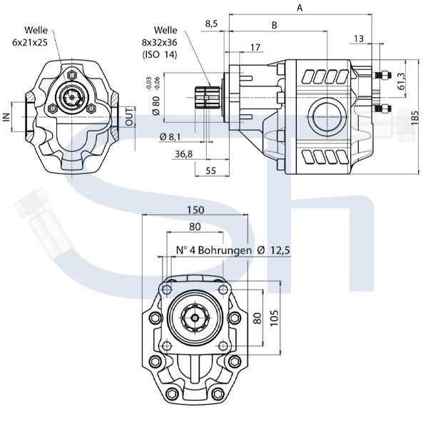 OMFB Guss Außenzahnradmehrfachpumpe 102,6ccm - NPGH ISO - linksdrehend