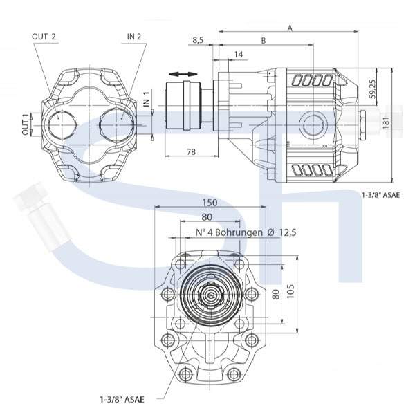 OMFB Guss Außenzahnradpumpe 119,24ccm - NPGH ASAE-F - linksdrehend