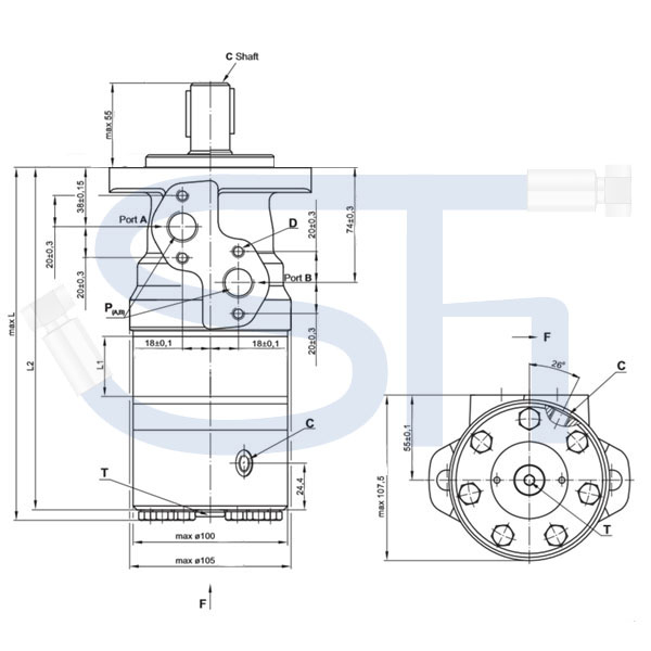 Motorbremse BMR 400 C - Welle 25mm - Hydraulikmotor mit integrierter Bremse