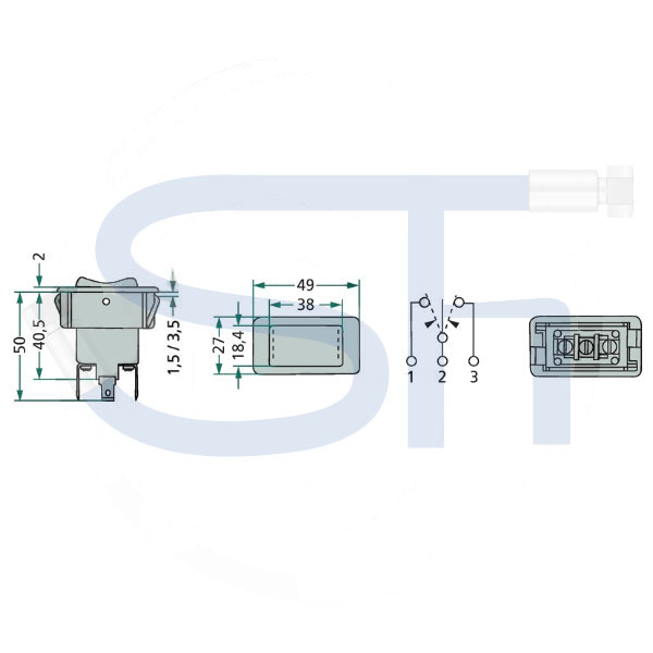 COBO Wippschalter für Hydraulik - 3 Steckanschlüsse - 12 V DC