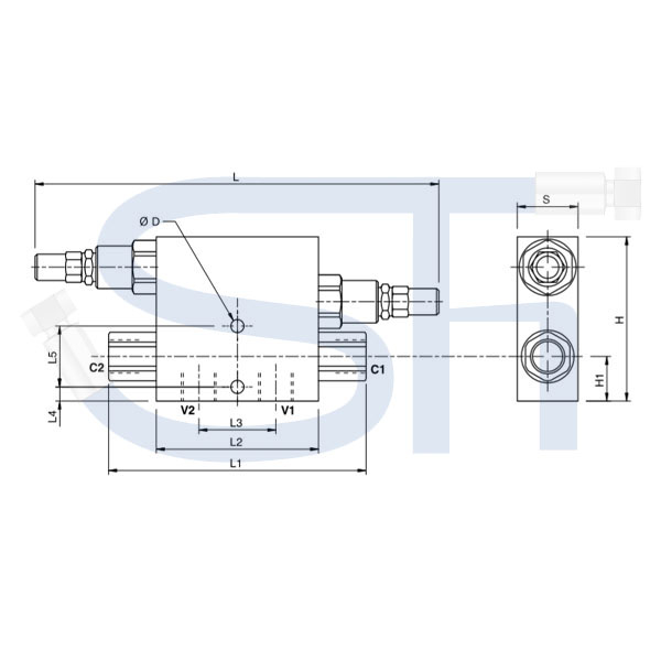 Druckbegrenzungsventil R 1/2" 10 - 180 BAR - doppelt - mit entsperrbarem Rückschlagventil