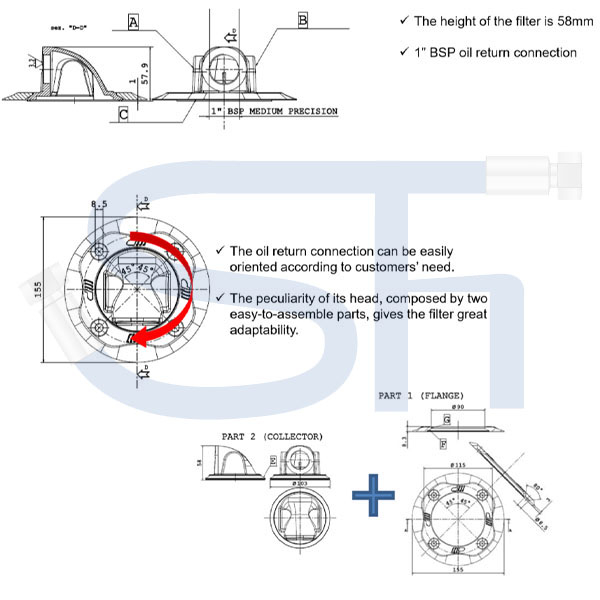 EASY-Filter Tankeinbau R 1" - 180 Liter/min - 21µm - mit geringer Bauhöhe und drehBarem Anschlusskopf