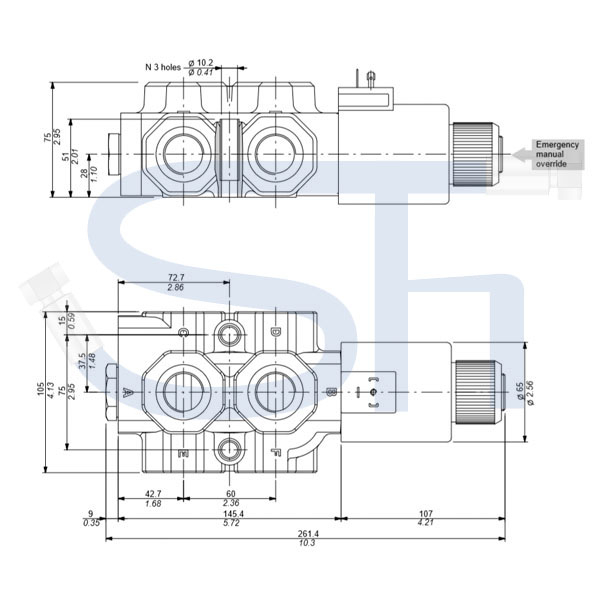 6/2-Wege Elektromagnetventil 140L R 3/4" - 24 V DC - ohne Lecköl