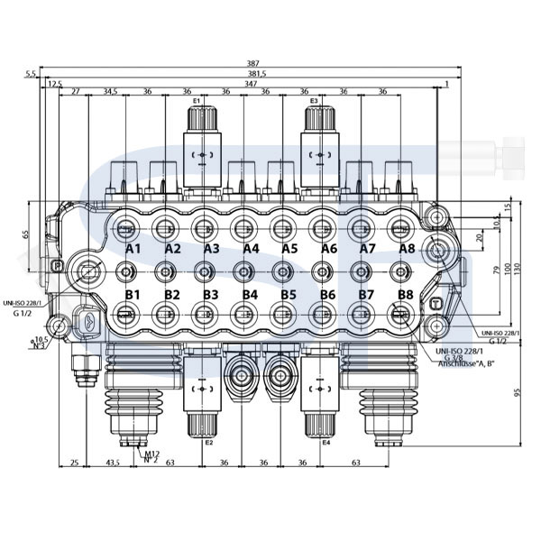 Forstkranventil 70 l/min - 12 V - 8 Funktionen - für Rückewagen - Konstantpumpe - Schwarz/Weiß - SDM 100/8