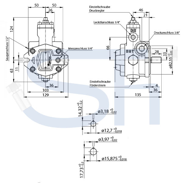 Flügelzellen Verstellpumpe 6,6ccm - 10 - 20 Bar Druckregler - max. 55 Bar