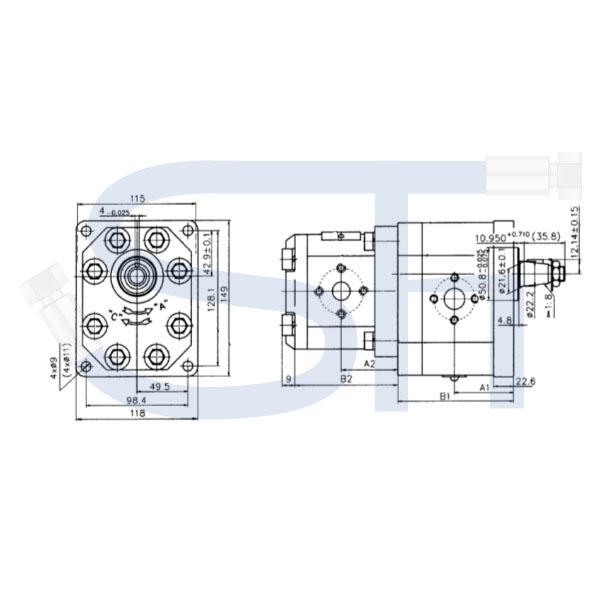 Zapfwellengetriebe BG3 - 1:3,8 - mit Stummel - 39ccm + 23ccm Doppelpumpe BG3/BG2