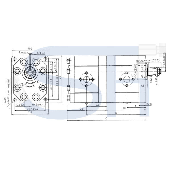 Hydraulikdoppelpumpe 60ccm + 43ccm - BG3 - Konus 1:8 - rechtsdrehend