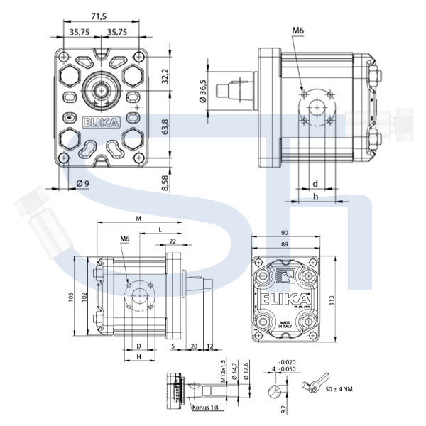 Low Noise - ELIKA - Hydraulikpumpe 8,2ccm - BG2 - Konus 1:8 - rechtsdrehend