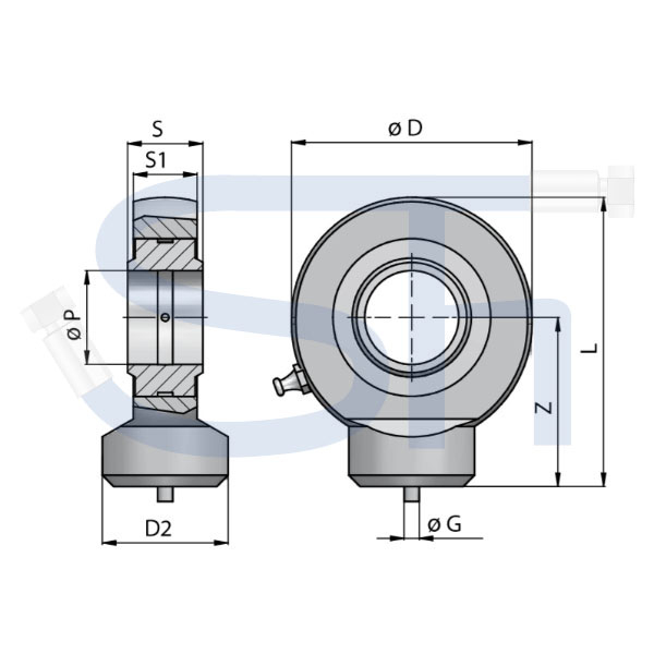 Gelenkkopf 40mm - Stangenseitig - Anschweißauge für Hydraulikzylinder