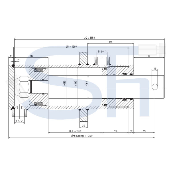 Holzspalterzylinder mit Kopfflansch 100/60/1100 Hub