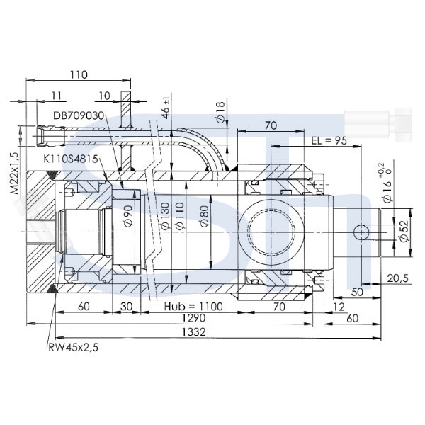 Holzspalterzylinder mit Schwenkzapfen 110/80/1100 Hub