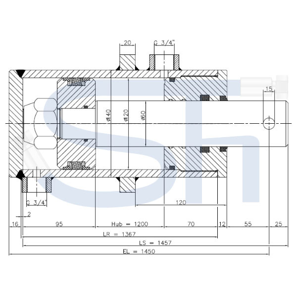 Holzspalterzylinder mit Kopfflansch 120/60/1200 Hub