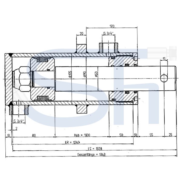 Holzspalterzylinder mit Kopfflansch 80/50/1100 Hub