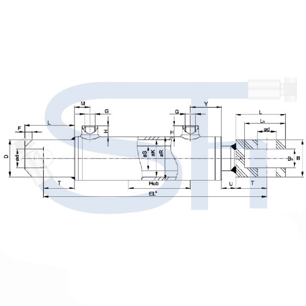 Hydraulikzylinder mit Gabelkopf 60/35/900 Hub - doppeltwirkend