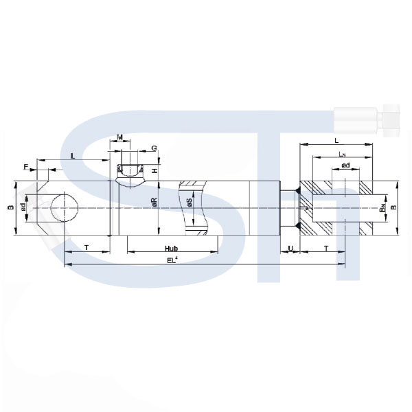 Hydraulikzylinder mit Gabelkopf 16/100 Hub - einfachwirkend