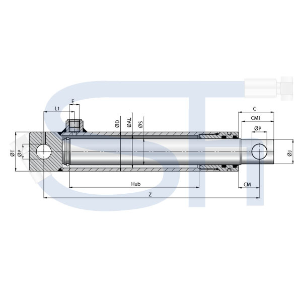 Hydraulikzylinder 30/200 Hub - einfachwirkend mit Loch