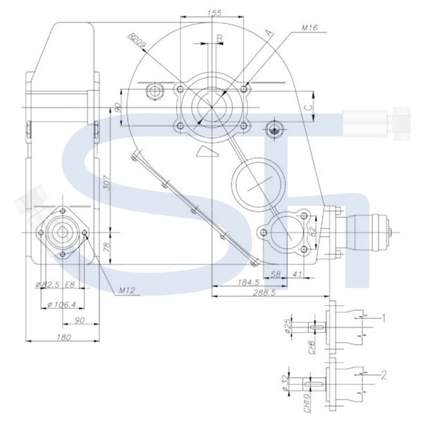 Kratzbodengetriebe RT1000-65-1 - Übersetzung 38,7:1 - 25mm Welle