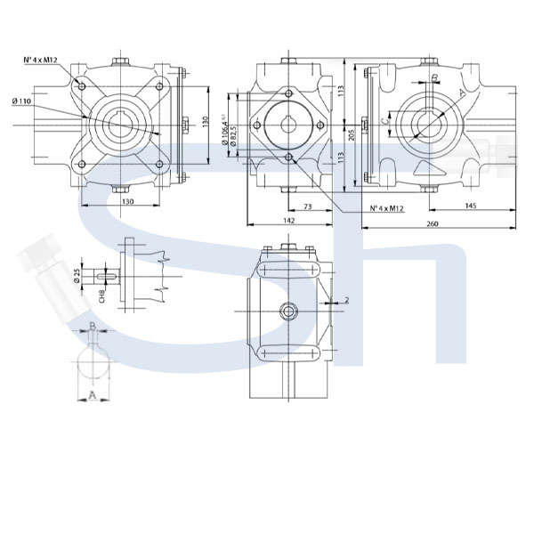 Kratzbodengetriebe RT120-35 - Übersetzung 4,1:1 - 25mm Welle