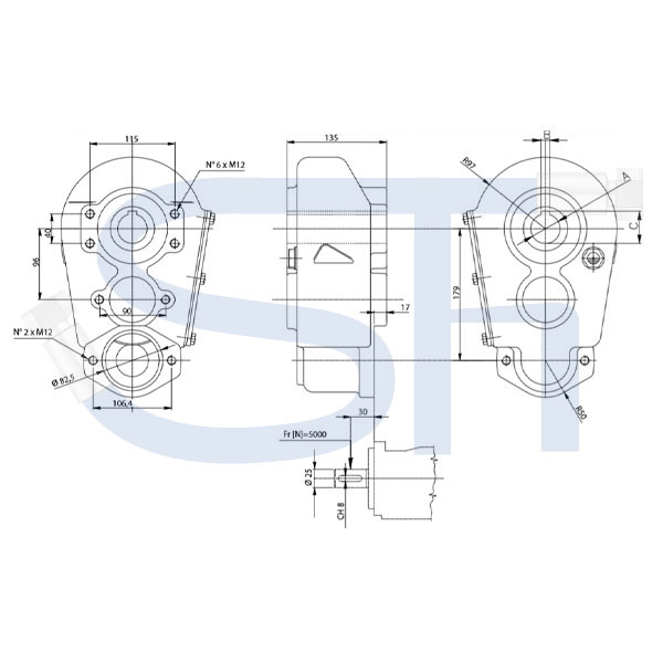 Kratzbodengetriebe RT150-35 - Übersetzung 12:1 - 25mm Welle