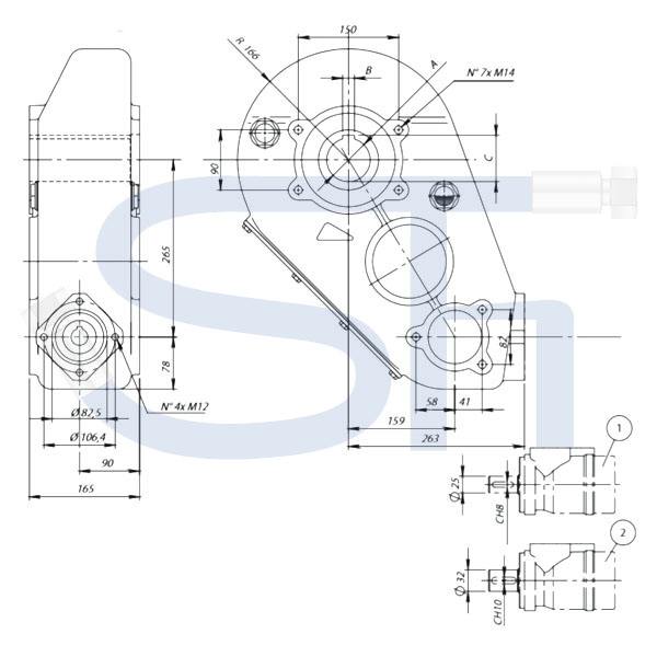 Kratzbodengetriebe RT650-65-2 - Übersetzung 37,8:1 - 32mm Welle