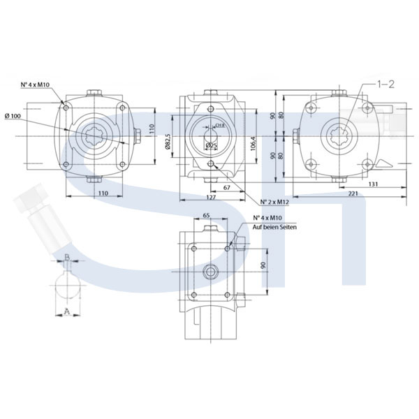 Kratzbodengetriebe RT90-35 - Übersetzung 3,1:1 - 25mm Welle