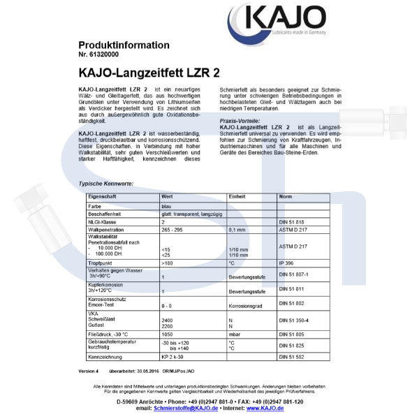 Mehrzweckfett KAJO LZR2 - 500g Kartusche (Einschraubkartusche)