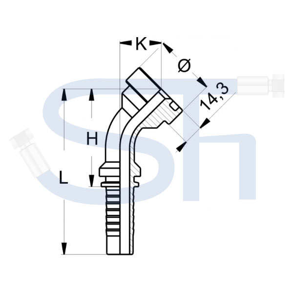 Pressarmatur DN25 - 1" 45° - SAE 9000 PSI