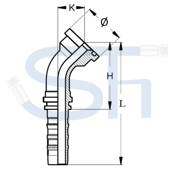 Pressarmatur DN19 - 1" - 45° - SAE 6000 PSI - 4SH