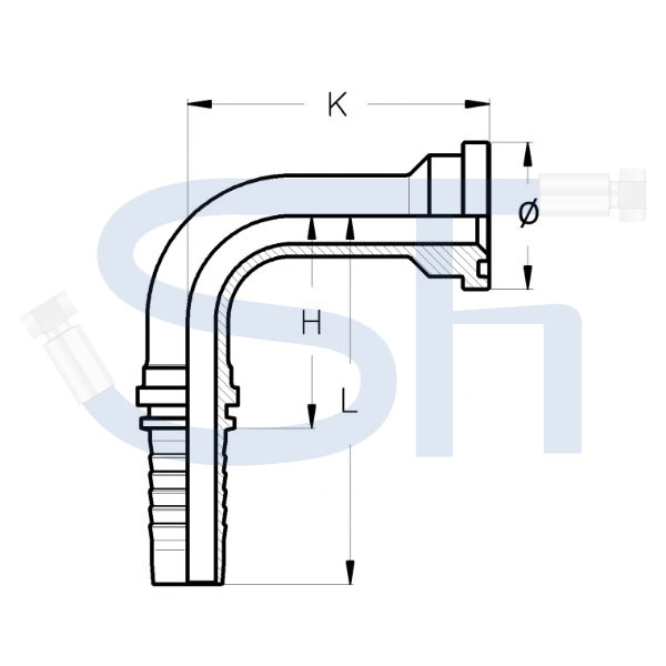 Pressarmatur DN25 - 1" - 90° - 120mm - SAE 6000 PSI - Long Drop