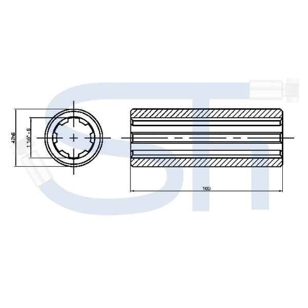 Profilbuchse - R 1 1/8" 6 Zähne - Länge 100mm