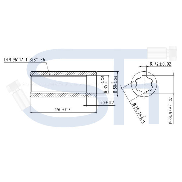 Profilbuchse - R 1 3/8" 6 Zähne - Länge 150mm