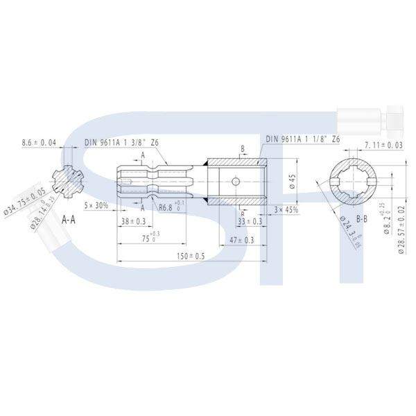 Profil-Reduzierstück - R 1 3/8" 6 Zähne - R 1 1/8" 6 Zähne - Zapfwellenadapter