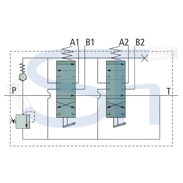 Steuerventil 50 l/min - 2 Sektionen mit Seilzugvorbereitung - Doppeltwirkend