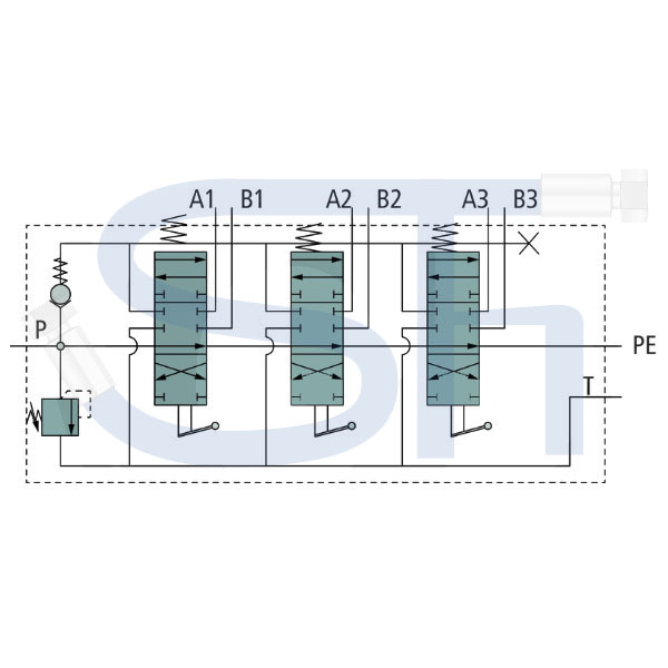 Steuerventil 80 l/min - 3 Sektionen - Doppeltwirkend inklusive Druckweiterführungspatrone