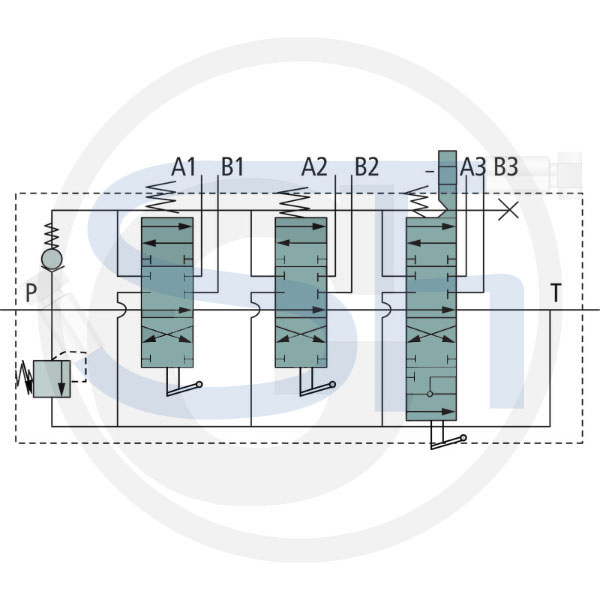 Steuerventil 50 l/min - 3 Sektionen - Doppeltwirkend, davon 1 x mit Schwimmstellung